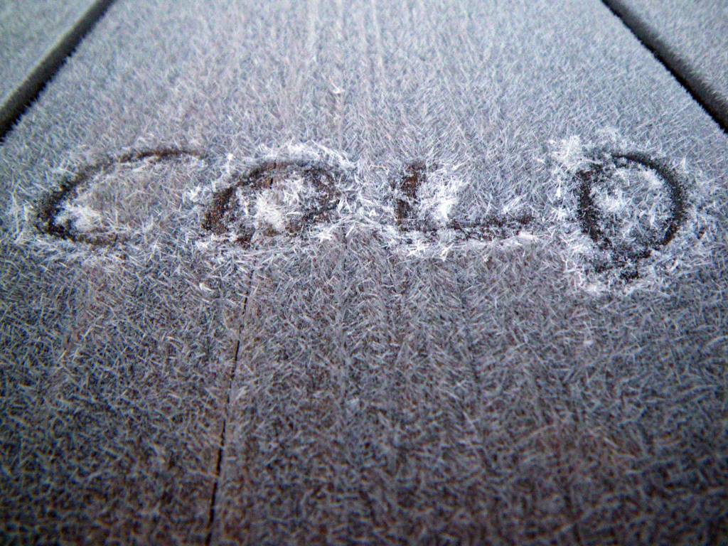 Frost on table, West Texas morning - Photo by Tim Giller
